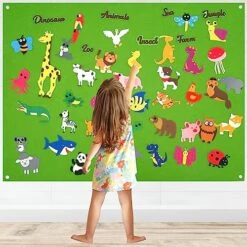 Children's Teaching Felt Board, 41.3 Inch Farm Animals Felt-Board Story Set Early Learning Play Set Zoo Felt Board Educational Reusable Toys For Kids Toddlers Activity Interactive Gifts (Animals)