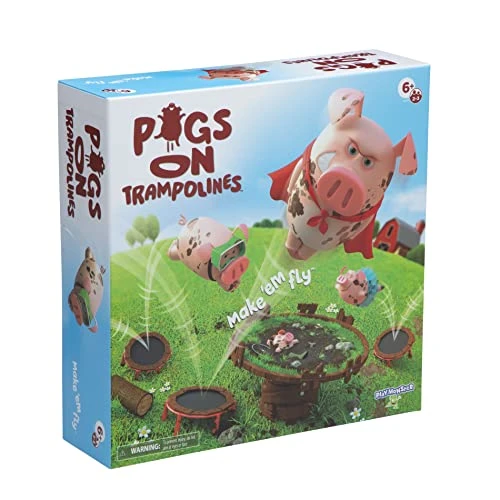 Pigs On Trampolines - Family Game - Skill & Action - Bounce Pigs Into Mud - 2 To 3 Players - For Ages 6+ 3 Pigs On Trampolines - Family Game - Skill & Action - Bounce Pigs Into Mud - 2 To 3 Players - For Ages 6+