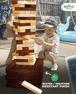 SWOOC Games - Reclaimed Giant Tower Game | 60 Large Blocks | Storage Crate/Outdoor Game Table | Starts Over 2.5ft Big | Max Height Of 5ft | Genuine Jumbo Toppling Yard Games | Jumbo Backyard Set -Folkmanis Toys Shop 51v3b0JKOTL