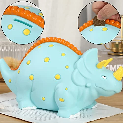 H&W Triceratops Piggy Bank, Large Dinosaur Money Bank, Shatterproof First Coin Bank & Birthday Gift Kids Boys Girls Home Decoration(Blue) 8 H&W Triceratops Piggy Bank, Large Dinosaur Money Bank, Shatterproof First Coin Bank & Birthday Gift Kids Boys Girls Home Decoration(Blue) - Image 6