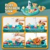Play Sink With Running Water, 3in1 Toddler Water Toys Play Kitchen With Fishing Toys/Track/Fake Food/Tableware For Toddlers 1-3 Kitchen Toy Sink Toy Accessories-Blue