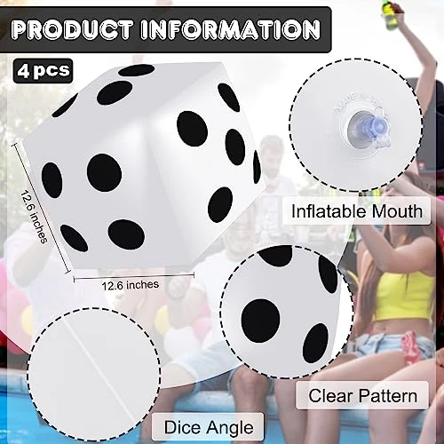 4 Pieces Jumbo Inflatable Dice 12.6 Inch Large Inflatable Dice Fun Giant Inflatable Dice Toy For Indoor Outdoor Lawn Game Pool Party Board Game, White 3 4 Pieces Jumbo Inflatable Dice 12.6 Inch Large Inflatable Dice Fun Giant Inflatable Dice Toy For Indoor Outdoor Lawn Game Pool Party Board Game, White