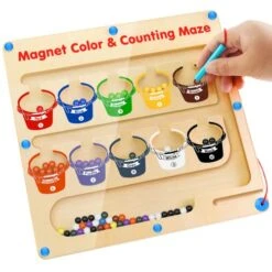 Magnetic Color And Number Maze, Montessori Wooden Magnet Puzzle Game Board For Toddlers, Learning & Education Toys For Preschoolers, Fine Motor Skills Toys For Boys Girls 3 4 5 Years Old