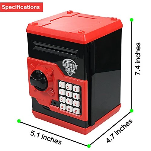 HUSAN Piggy Banks For Kids, Electronic Password Code Money Banks ATM Banks Box Coin Bank For Children Boys And Girls (Black/Red) 4 HUSAN Piggy Banks For Kids, Electronic Password Code Money Banks ATM Banks Box Coin Bank For Children Boys And Girls (Black/Red) - Image 2