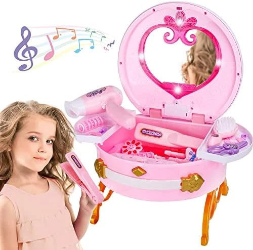 Portable Princess Vanity With Magic Mirror, Kids Makeup Vanity & Styling Tools, Lights And Sounds, Girls Toys Gifts For 3-12 Year Old Kids Toddler Birthday Gift 9 Portable Princess Vanity With Magic Mirror, Kids Makeup Vanity & Styling Tools, Lights And Sounds, Girls Toys Gifts For 3-12 Year Old Kids Toddler Birthday Gift - Image 7