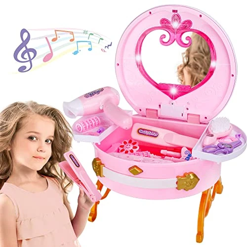 Portable Princess Vanity With Magic Mirror, Kids Makeup Vanity & Styling Tools, Lights And Sounds, Girls Toys Gifts For 3-12 Year Old Kids Toddler Birthday Gift 3 Portable Princess Vanity With Magic Mirror, Kids Makeup Vanity & Styling Tools, Lights And Sounds, Girls Toys Gifts For 3-12 Year Old Kids Toddler Birthday Gift