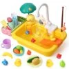 SINOMARS Play Sink With Running Water, Toddler Sink Toy With Automatic Water Cycle System,Fishing Game,Dish Rack And Play Food, Pretend Play Kitchen Sink Toy Dishwasher For Boys Girls Toddlers 1-3 -Folkmanis Toys Shop 51vQUIY2BaL