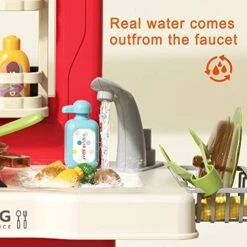 DeAO Play Kitchen Playset Pretend Food - 33 PCS Red Kitchen Toys For Kids, Real Spary Sounds And Lights,Role Playing Game Pretend Food And Cooking Playset For 3 4 Aged Boys Girls -Folkmanis Toys Shop 51vQUrCPw9L