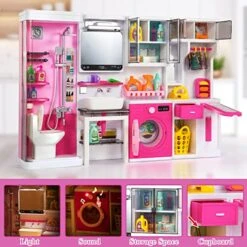 TEMI 4-in-1 Mini Bathroom Playset With Lights & Sounds, Pink Play Dressing Table Toy Set, Furniture, Bathroom Accessories, Pretend Role Play Toys For Boys Girls
