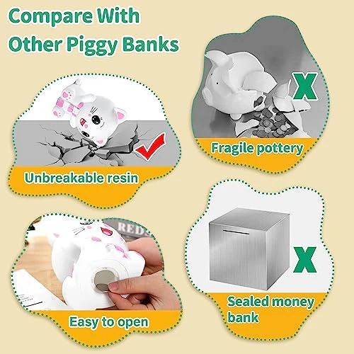 H&W Kitten Money Bank (Pink), Shatterproof Cat Piggy Bank, First Coin Bank, Best Christmas Birthday For Kids Boys Girls Home Decoration (WK19-D3) 4 H&W Kitten Money Bank (Pink), Shatterproof Cat Piggy Bank, First Coin Bank, Best Christmas Birthday For Kids Boys Girls Home Decoration (WK19-D3) - Image 2