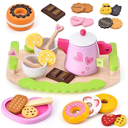 Atoylink 33 Pcs Wooden Tea Set For Little Girls Toddlers Toy Tea Party Sets Kids Pretend Play Kitchen Accessories Cute Play Food Birthday Gift (Pink) 3 Atoylink 33 Pcs Wooden Tea Set For Little Girls Toddlers Toy Tea Party Sets Kids Pretend Play Kitchen Accessories Cute Play Food Birthday Gift (Pink)