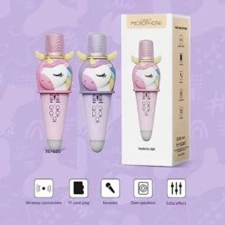 Karaoke Microphone Machine For Kids Toddler Toys With Wireless Bluetooth Mic Speaker LED Light Christmas Birthday Gift For 4-12 Years Old Girls Boys With Cute Cartoon Unicorn Design (Purple) -Folkmanis Toys Shop 51vYPJGSx6L
