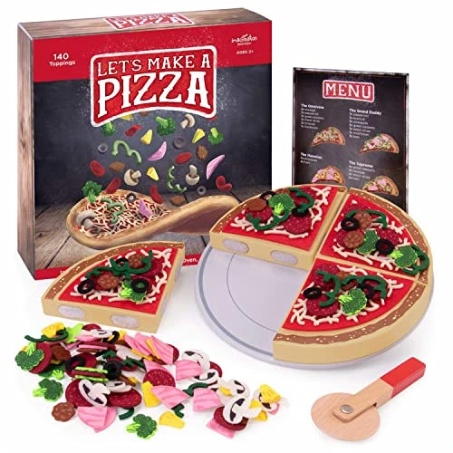 Let's Make A Pizza - Pretend Food Playset With 4 Wooden Pie Slices, 140 Felt Toppings, Wood Roller, And 3-in-1 Cardboard Box Prep Station, Oven, & Serving Table - Cute Cooking Toys For Boys & Girls 3 Let's Make A Pizza - Pretend Food Playset With 4 Wooden Pie Slices, 140 Felt Toppings, Wood Roller, And 3-in-1 Cardboard Box Prep Station, Oven, & Serving Table - Cute Cooking Toys For Boys & Girls