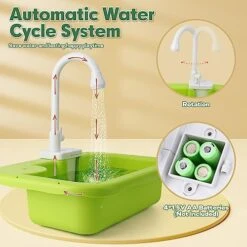 SINOMARS Kids Sink With Running Water, Play Sink With Automatic Water Cycle System,Fishing Game,Dish Rack And Play Food, Pretend Play Toddler Sink Toy Dishwasher For Boys Girls Toddlers 1-3