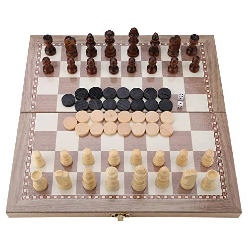 3-in-1 Chess Set, Wooden 3-in-1 Chess & Checkers & Backgammon Folding Board Portable Travel Tabletop Game Toy,Fishing Toys, Toy Tents, Travel Games 5 3-in-1 Chess Set, Wooden 3-in-1 Chess & Checkers & Backgammon Folding Board Portable Travel Tabletop Game Toy,Fishing Toys, Toy Tents, Travel Games - Image 3