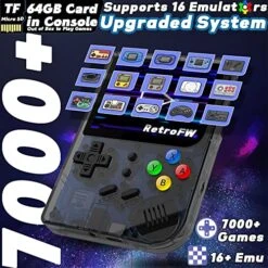 RG300 Handheld Game Console 2.8 Inch Portable Retro Video Games Consoles Pocket Rechargeable Built-in Hand Held Classic System With Case And Screen Protector Black Transparent 64GB