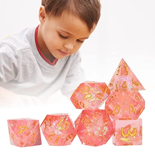 Keenso Dice Set, 7pcs Dice Kit Incisive Edge Epoxy Resin Multi Faceted Pink Translucent Dice Set For Game (Gold Number) Fishing Toys, Toy Tents, Desktop Interactive Toys 7 Keenso Dice Set, 7pcs Dice Kit Incisive Edge Epoxy Resin Multi Faceted Pink Translucent Dice Set For Game (Gold Number) Fishing Toys, Toy Tents, Desktop Interactive Toys - Image 5