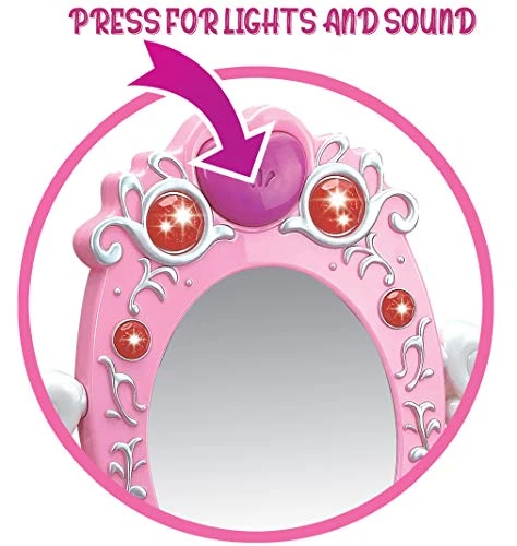 Dresser Vanity Beauty Set - Pink Princess Pretend Play Dressing Table Top Set With Makeup Mirror, Jewelry And Accessories - Music And Lights For Little Girls 4 Dresser Vanity Beauty Set - Pink Princess Pretend Play Dressing Table Top Set With Makeup Mirror, Jewelry And Accessories - Music And Lights For Little Girls - Image 2