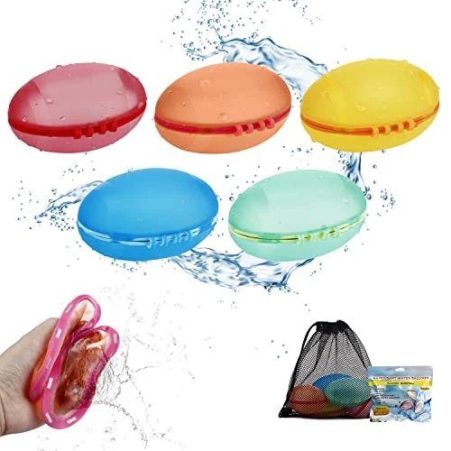 Reusable Water Balloons, Rugby Magnetic Quick Fill Self Sealing, Easier To Grip, Refillable Water Balls For Kids, Water Bomb Splash Balls For Pool Party Beach Toys Water Games(5 Pcs) 3 Reusable Water Balloons, Rugby Magnetic Quick Fill Self Sealing, Easier To Grip, Refillable Water Balls For Kids, Water Bomb Splash Balls For Pool Party Beach Toys Water Games(5 Pcs)