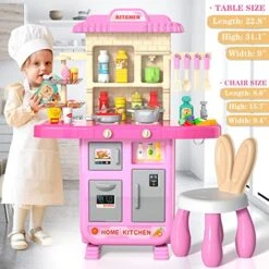 Kids Kitchen Playset For Toddlers Girls, Toy Sets Pretend Play Food Toy With Chair For Kids Ages 3-8, Kitchen Accessories Set With Light Sound Spray -Folkmanis Toys Shop 51x4jqIMquL