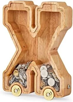 NBTORCH Wooden Letter Piggy Bank, Inter-connectable Piggy Bank For Kids Boys Girls, Alphabet A Money Bank Toy With Wheels, For Kids (Initial-A) -Folkmanis Toys Shop 51xFdt8p IL. AC
