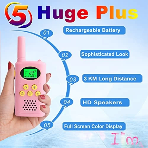 POKPOW Walkie Talkies For Kids Rechargeable 3 Pack Long Range 22 Channels 2 Way Radio Outdoor Kids Toys For Ages 3-12 Camping Hiking Birthday Xmas Easter Gifts For Boys Girls (Blue Pink Green) 4 POKPOW Walkie Talkies For Kids Rechargeable 3 Pack Long Range 22 Channels 2 Way Radio Outdoor Kids Toys For Ages 3-12 Camping Hiking Birthday Xmas Easter Gifts For Boys Girls (Blue Pink Green) - Image 2