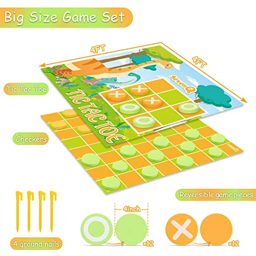 SevenQ Games For Family Fun 2-in-1 Giant Checkers Board Game & Tic Tac Toe Game With 24 Big Foam Discs-Washable Mat And Mesh Storage Bag-Ideal For Yard And Family Gatherings 4 SevenQ Games For Family Fun 2-in-1 Giant Checkers Board Game & Tic Tac Toe Game With 24 Big Foam Discs-Washable Mat And Mesh Storage Bag-Ideal For Yard And Family Gatherings - Image 2