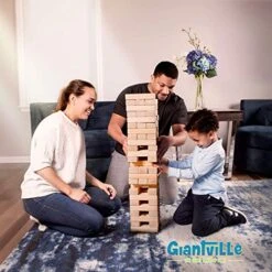 Giant Tumbling Timber Toy - Jumbo JR. Wooden Blocks Floor Game For Kids And Adults, 56 Pieces, Premium Pine Wood, Carry Bag - Grows From 2-feet To Over 4-feet While Playing, Life Size Yard Tower Game -Folkmanis Toys Shop 51xQWpqBXCL