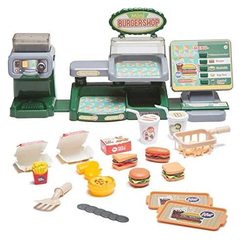 Pretend Play Burger Shop With Menu Toy Set, Kids Kitchen Playset Play Food Retro Diner Stand For Kids - Toddler Kitchen Playset Accessories Toy With Juice Drink Machines, Hamburger Fastfood- 25 PCS 3 Pretend Play Burger Shop With Menu Toy Set, Kids Kitchen Playset Play Food Retro Diner Stand For Kids - Toddler Kitchen Playset Accessories Toy With Juice Drink Machines, Hamburger Fastfood- 25 PCS