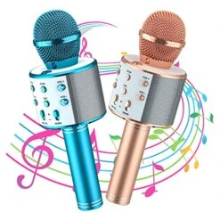 YOHIA Kids Microphone For Singing 2 Pack,Wireless Bluetooth Karaoke Microphone Portable Handheld Mic Speaker Machine, Girls Toys For Birthday Gifts Kids Adults Home KTV(Blue & Rose Gold)