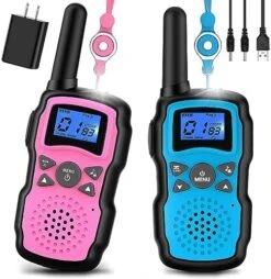 Wishouse Walkie Talkies For Kids Rechargeable With USB Charger 6000mAh Battery,Outdoor Camping Games With Flashlight Lanyard,Toys For Girls,Halloween Xmas Birthday Gift For Children 2 Pack Pink Purple -Folkmanis Toys Shop 51xatIYE2XL. AC