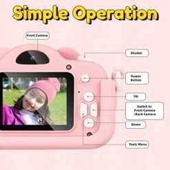 KOWVOWZ Kids Selfies Camera Toys 20MP For 3-9 Year Old Boys And Girls With 32GB SD Card (Pink)