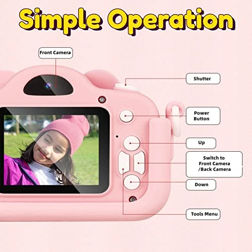 KOWVOWZ Kids Selfies Camera Toys 20MP For 3-9 Year Old Boys And Girls With 32GB SD Card (Pink) 3 KOWVOWZ Kids Selfies Camera Toys 20MP For 3-9 Year Old Boys And Girls With 32GB SD Card (Pink)