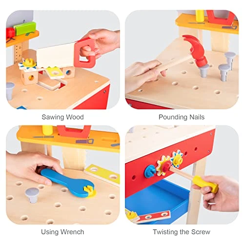 TOOKYLAND Wooden Builder Workbench Playset - 48pcs - Child-Size Work Bench With Tools And Hardware, Toy For Kids 3 Years And Older 4 TOOKYLAND Wooden Builder Workbench Playset - 48pcs - Child-Size Work Bench With Tools And Hardware, Toy For Kids 3 Years And Older - Image 2