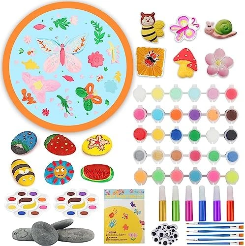 Qtioucp 43Pcs Arts And Crafts Painting Kit With 24 Vibrant Acrylic Paints &12 Glow In The Dark Color,4Pcs 5-Inch Stepping Stone &12Pcs Creativity Stone - Paint Your Own Stepping Stones For Kids 10 Qtioucp 43Pcs Arts And Crafts Painting Kit With 24 Vibrant Acrylic Paints &12 Glow In The Dark Color,4Pcs 5-Inch Stepping Stone &12Pcs Creativity Stone - Paint Your Own Stepping Stones For Kids - Image 8