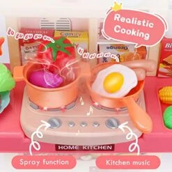 Kids Kitchen Playset, 34" Kitchen Set For Kids Ages 3-5 With Realistic Lights & Sounds, Simulation Of Spray, Includes Toy Kitchen Accessories, Pretend Play Kitchen Toy