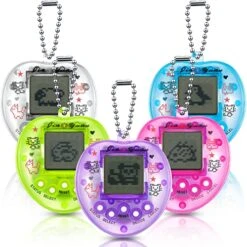 5 Pieces Virtual Pets Keychain For Kids Electronic Digital Pets Keychain 168 Pets Retro Handheld Game Machine For Halloween Christmas Random Color (Clear Heart Shape)