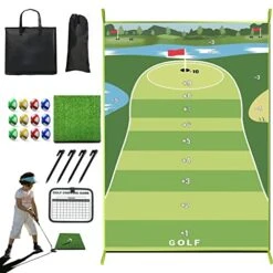 Golf Chipping Game Mat - Indoor Outdoor Golf Games For Adults With Chipping Mat,12 Sticky Balls, 4 Ground Stakes, Score Card, And 2 Storage Bags-Golf Game For Home Backyard Office (New-A)