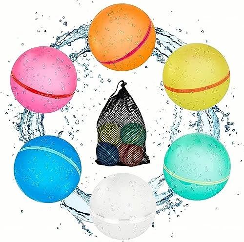 Huansihan Reusable Water Balloons For Kids Adults, 6 Pack Magnetic Refillable Quick Self-Sealing Water Bomb With Mesh Bag, Latex-Free Silicone Water Balls For Summer Pool Parties 3 Huansihan Reusable Water Balloons For Kids Adults, 6 Pack Magnetic Refillable Quick Self-Sealing Water Bomb With Mesh Bag, Latex-Free Silicone Water Balls For Summer Pool Parties