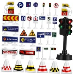 Toyvian 224 Pcs For Children Roadblocks Toy Boy Favors Tape Supplies Building Roadblock Sand Sign And Toytraffic Toys Educational Equipment Kids Knowledge Learning Play Models Bricks With