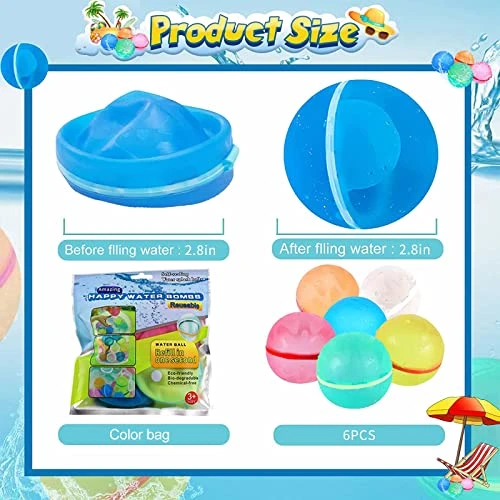 Huansihan Reusable Water Balloons For Kids Adults, 6 Pack Magnetic Refillable Quick Self-Sealing Water Bomb With Mesh Bag, Latex-Free Silicone Water Balls For Summer Pool Parties 5 Huansihan Reusable Water Balloons For Kids Adults, 6 Pack Magnetic Refillable Quick Self-Sealing Water Bomb With Mesh Bag, Latex-Free Silicone Water Balls For Summer Pool Parties - Image 3