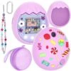 Gesbobo [4 In 1] Tamagotchi Pix Case Specifically For Tamagotchi Pix Interactive Virtual Pet Game Machine,with Beautiful Chain Bracelet,Hard Carrying Case And Exquisite Carabiner(Purple)