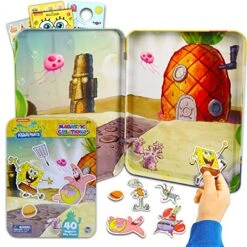 Graydon Hall Spongebob Squarepants Magnetic Creations Toy - Bundle With 40 Spongebob Squarepants Magnetic Play Pieces Plus Stickers And More For Kids (Spongebob Squarepants Toys)