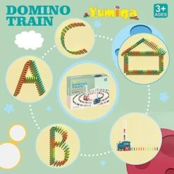 Yumiga Domino Train Toys - 200PCS Dominos Kids Games STEM Stacking Toys Toddler Montessori Toys Set With 2 Domino Slots, Light & Sound Birthday Gifts For Kids Boys Girls 3-12 Years Old (Blue) -Folkmanis Toys Shop 51yvB9FkGtL
