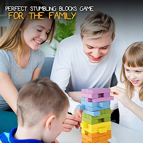 Pidoko Kids Wooden Stacking Building Blocks (49 Pcs) - Colorful Tumbling Blocks Board Games For Family Game Night - Montessori Toys Gifts, Includes Storage Bag 3 Pidoko Kids Wooden Stacking Building Blocks (49 Pcs) - Colorful Tumbling Blocks Board Games For Family Game Night - Montessori Toys Gifts, Includes Storage Bag