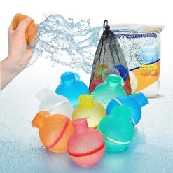 Hiliop Reusable Water Balloons For Kids Adults, Resealable Refillable Magnetic Water Balloons Self Sealing Quick Fill With Mesh Bag (8PCS)