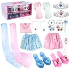 Princess Dress Up Shoes And Jewelry Boutique, Princess Role Play Set Incl Cloak,Color Skirts,Shoes,Crowns,Bags, Princess Accessories, Gifts Toys For Age 3 4 5 6 Years Old Girls Toddlers