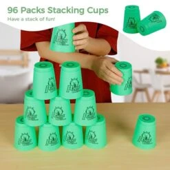 Yeesport Sport Stacking Cups, 96pcs Sports Stacking Cups Speed Training Game For Challenge Competition Travel Party Gift For Kids And Adults (4 Blue+ 4 Green)