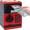 Piggy Bank, Birthday Toys Gifts For 4 5 6 7 8 9 10 Year Old Boys Girls, Electronic Real Money Coin ATM Machine, Plastic Large Saving Bank Safe Lock Box, Kids Kawaii Cute Stuff (Black Red)