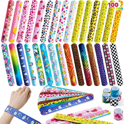 JOYIN 100 PCs Slap Bracelets Toys Valentines Day Party Favors (30 Designs) With Colorful Hearts Animal And Unicorn, Valentine Classroom Prizes Exchanging Gifts 3 JOYIN 100 PCs Slap Bracelets Toys Valentines Day Party Favors (30 Designs) With Colorful Hearts Animal And Unicorn, Valentine Classroom Prizes Exchanging Gifts